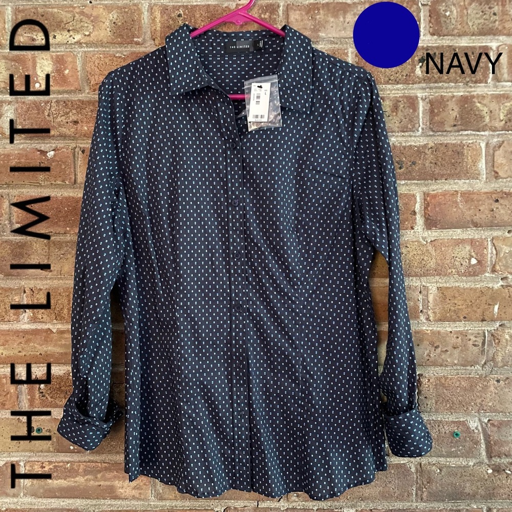 NWT PRE-BANKRUPTCY The Limited Women’s Button Down Shirt Top Navy Blue Large